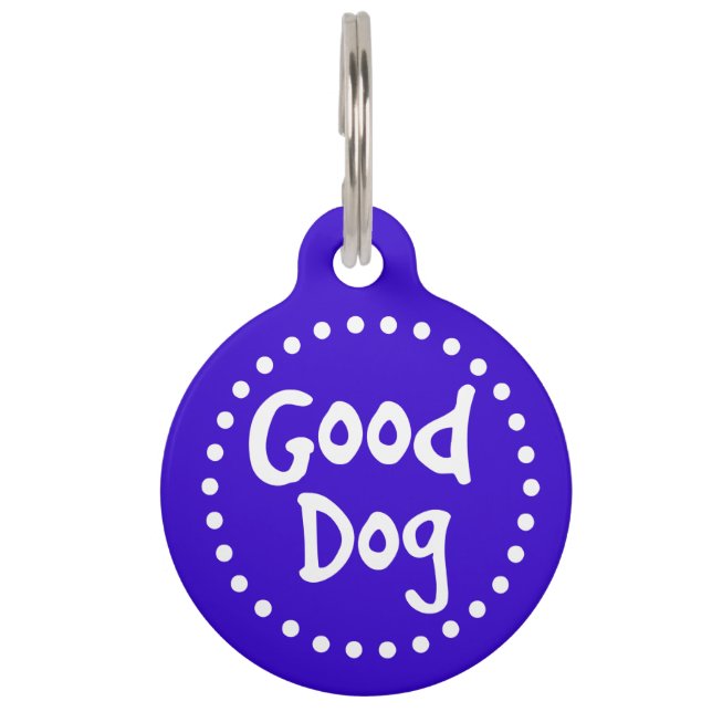Placa Para Mascotas Personalizado de Perro bueno azul y blanco (Anverso)