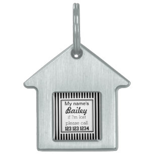 Placa Para Mascotas Personalizado de rayas negras y blancas