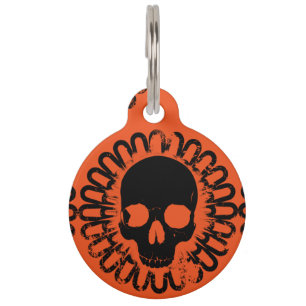 Placa Para Mascotas Personalizado del patrón de cráneo Diversión Hallo