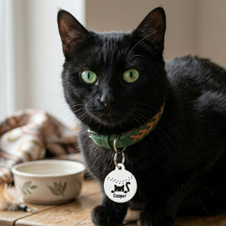 Placa Para Mascotas Personalizado gato negro huella de pata nombre red