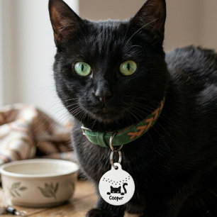 Placa Para Mascotas Personalizado gato negro huella de pata nombre red