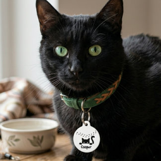 Placa Para Mascotas Personalizado gato negro huella de pata nombre red