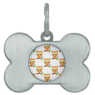 Placa Para Mascotas Personalizado Lechuza Pequeña En El Patrón De Rama