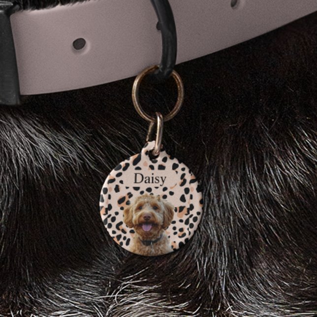 Placa Para Mascotas Personalizado Leopard Print Dog Photo con nombre (Subido por el creador)