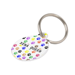 Placa Para Mascotas Personalizado Mascota Nombre Colorful Paw Impresio