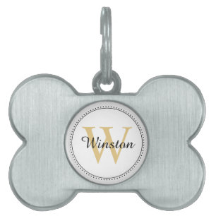 Placa Para Mascotas Personalizado Mascota Nombre Monograma dorado Blan