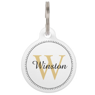 Placa Para Mascotas Personalizado Mascota Nombre Monograma dorado Blan