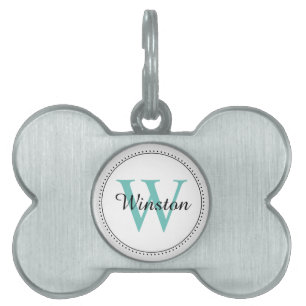 Placa Para Mascotas Personalizado Mascota Nombre Monograma Verde azula