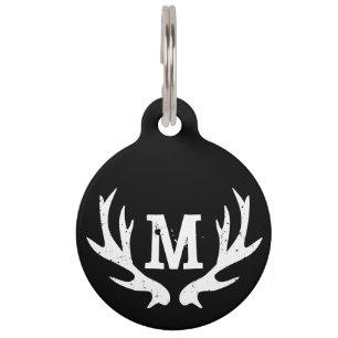 Placa Para Mascotas Personalizado monograma antler etiqueta de mascota