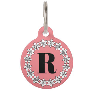Placa Para Mascotas Personalizado monograma mascota floral etiqueta pa