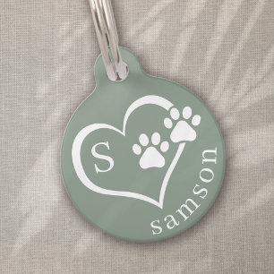 Placa Para Mascotas Personalizado Monograma Paw Print Dog