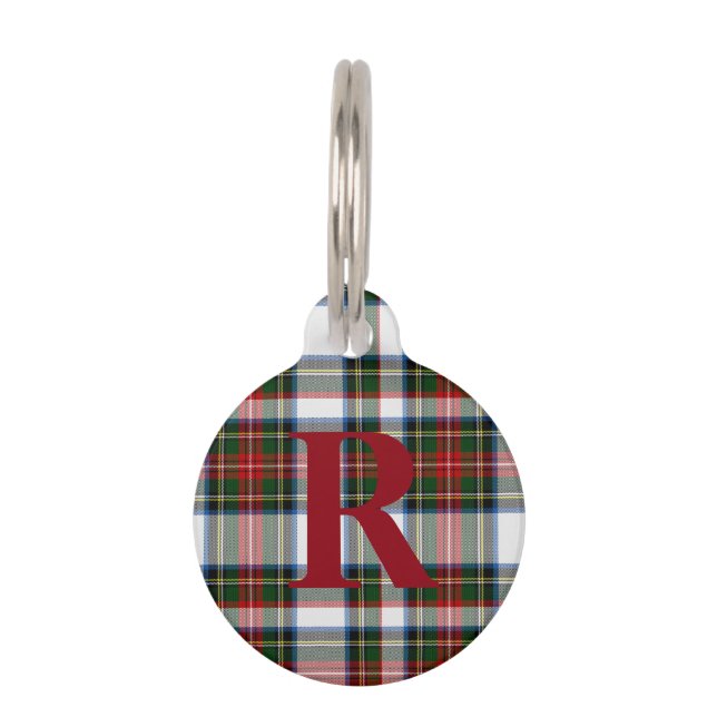Placa Para Mascotas Personalizado Monogramo Stewart Vestido Replaid Do (Anverso)