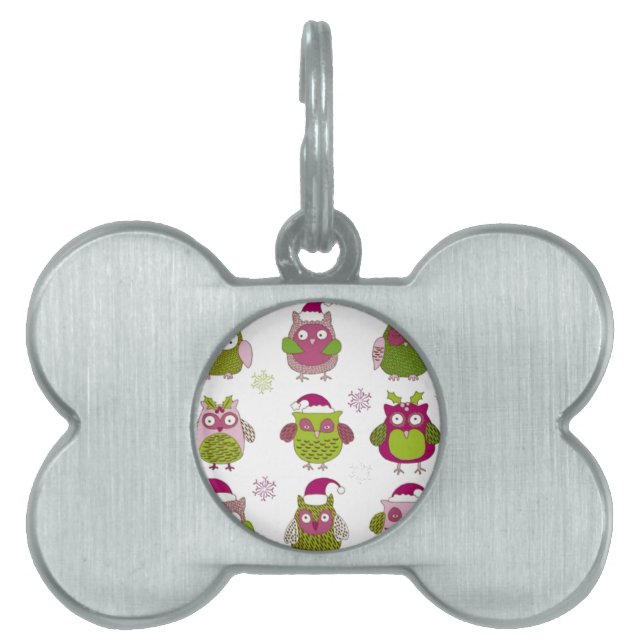 Placa Para Mascotas personalizado navidades búho lindo vector (Frente)