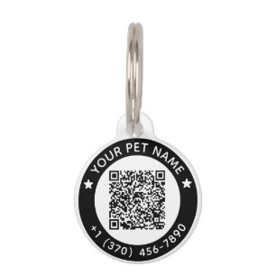 Placa Para Mascotas Personalizado Negro Código QR Nombre Número de tel