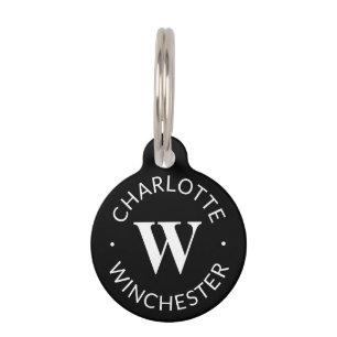 Placa Para Mascotas Personalizado negro moderno nombre de perro monogr