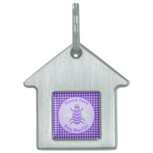 Placa Para Mascotas Personalizado Neutral de Abeja Infantil Púrpura Cu