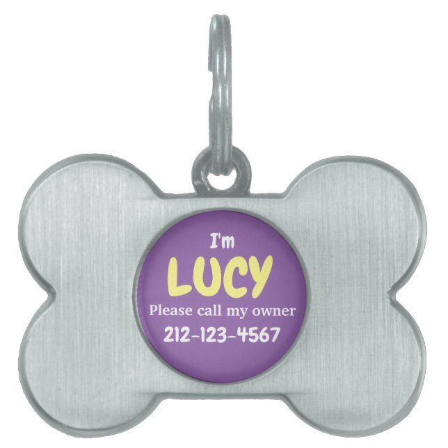 Placa Para Mascotas Personalizado personalizado de perros Chicas morad (Frente)