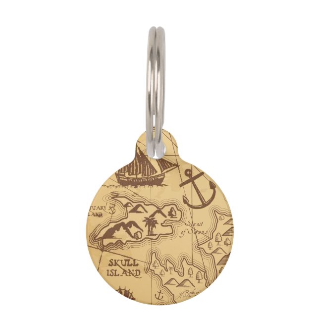 Placa Para Mascotas Personalizado Pirate mapa punto de tierra Familia (Anverso)