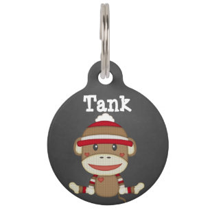 Placa Para Mascotas Personalizado Retro Sock Monkey Dog Pet Tag