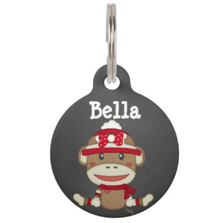 Placa Para Mascotas Personalizado Retro Sock Monkey Dog Pet Tag