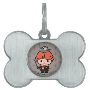Placa Para Mascotas Personalizado Ron Weasley y Pigwidgeon