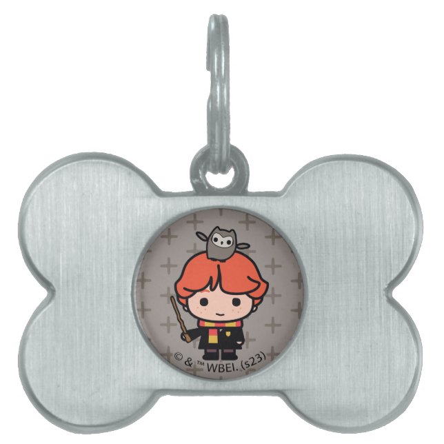 Placa Para Mascotas Personalizado Ron Weasley y Pigwidgeon (Frente)