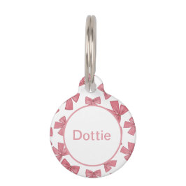 Placa Para Mascotas Personalizado Rosa Xmas Bows Etiqueta de identific