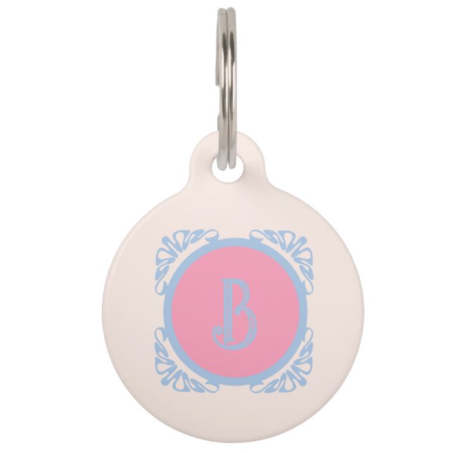 Placa Para Mascotas Personalizado rosa y azul  (Anverso)