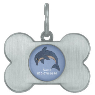 Placa Para Mascotas Personalizado Saltando Delfín Oscuro Azul Ojo De N