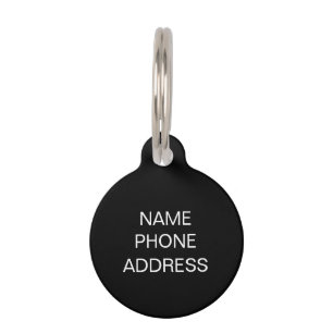 Placa Para Mascotas Personalizado simple blanco negro Nombre de contac