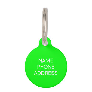 Placa Para Mascotas Personalizado simple neón verde Nombre contacto pe