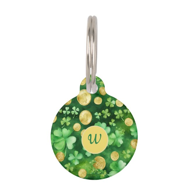 Placa Para Mascotas Personalizado St Patrick's Day Shamrock Gold Green (Anverso)