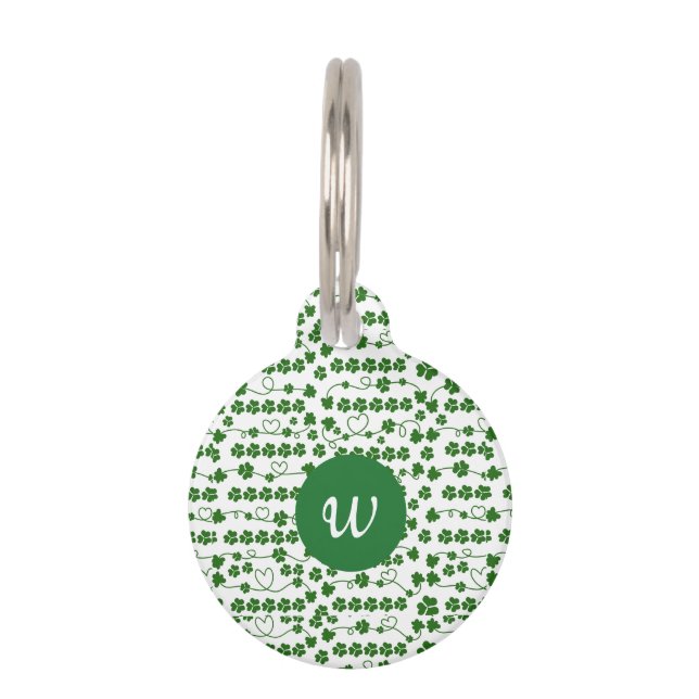 Placa Para Mascotas Personalizado St Patrick's Day Shamrock Heart Whit (Anverso)