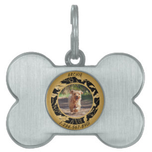 Placa Para Mascotas Personalizar hoja de oro falso en perro pequeño pe