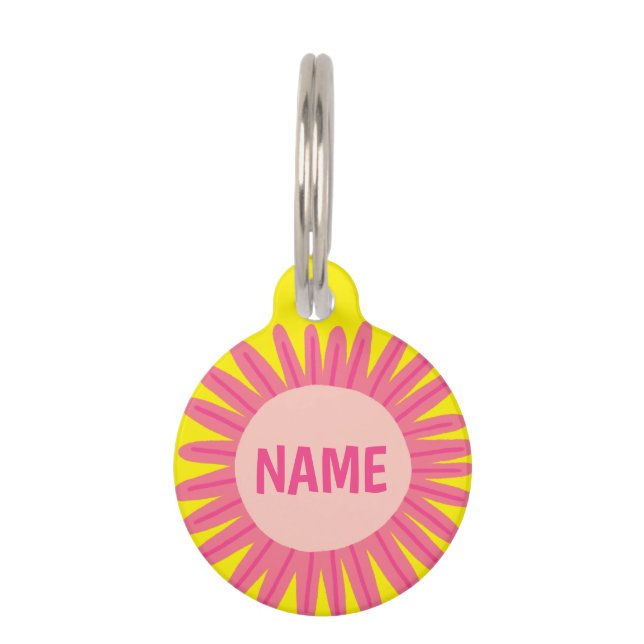 Placa Para Mascotas PERSONALIZAR IT Pink Daisy Flower Name ID (Anverso)