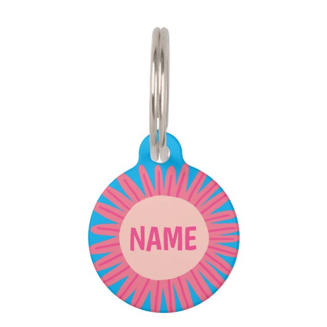Placa Para Mascotas PERSONALIZAR IT Pink Daisy Flower Name ID (Anverso)
