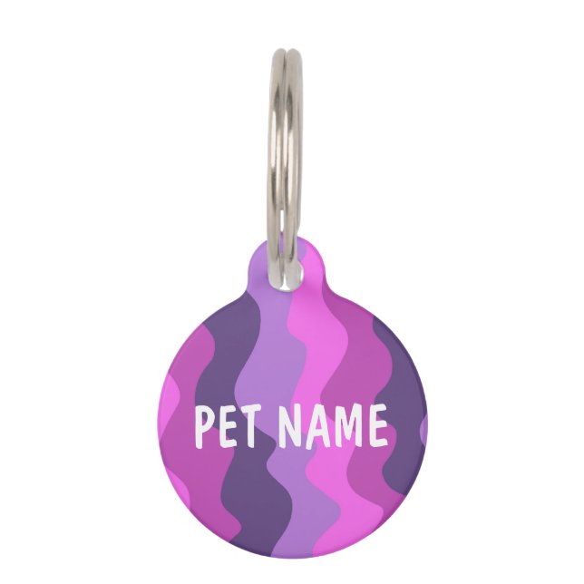 Placa Para Mascotas PERSONALIZAR IT Purple Curvy Stripes Colorful (Anverso)