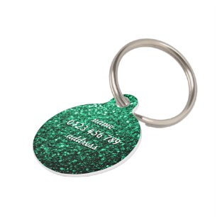 Placa Para Mascotas Personalizar los destellos del purpurina verde esm