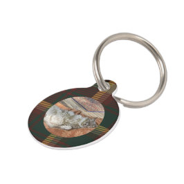 Placa Para Mascotas Personalizar Maple Leaf Tartan Burgundy Cat