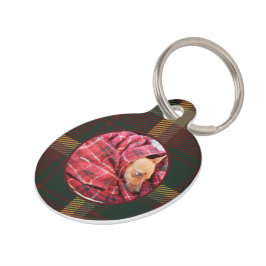 Placa Para Mascotas Personalizar Maple Leaf Tartan Burgundy Dog