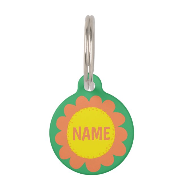 Placa Para Mascotas PERSONALIZAR Naranja de TI Daisy Flower Name ID (Anverso)