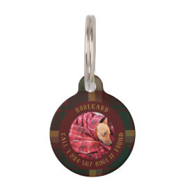 Placa Para Mascotas Personalizar Perdido Perro Maple Leaf Tartan Burgu