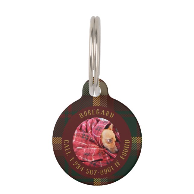 Placa Para Mascotas Personalizar Perdido Perro Maple Leaf Tartan Burgu (Reverso)