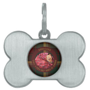 Placa Para Mascotas Personalizar Perdido Perro Maple Leaf Tartan Burgu