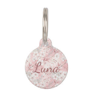 Placa Para Mascotas Personalized Bloom Sakura Pink Burgundy