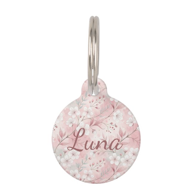 Placa Para Mascotas Personalized Bloom Sakura Pink Burgundy (Anverso)