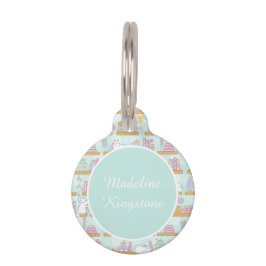 Placa Para Mascotas Personalized Cat Name Tag Cat Library Blue