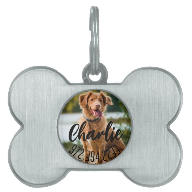 Placa Para Mascotas Personalized Dog Name & Phone Number (Frente)