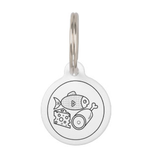 Placa Para Mascotas Pescado, carne y queso Personalizado negro y blanc