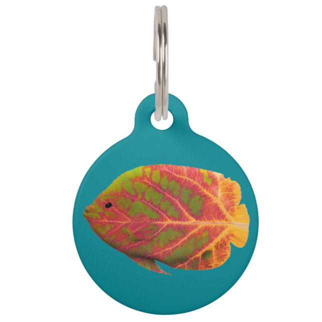Placa Para Mascotas Pescado tropical de hoja de ave 1 (Anverso)
